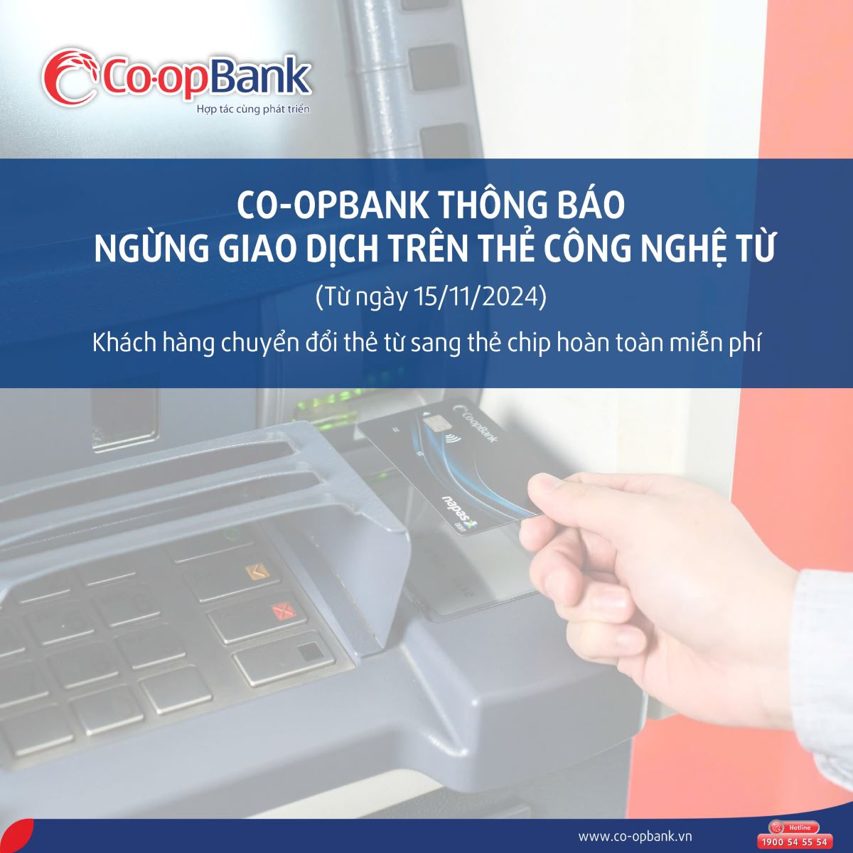Co-opBank thông báo về việc ngừng giao dịch thẻ ghi nợ công nghệ từ