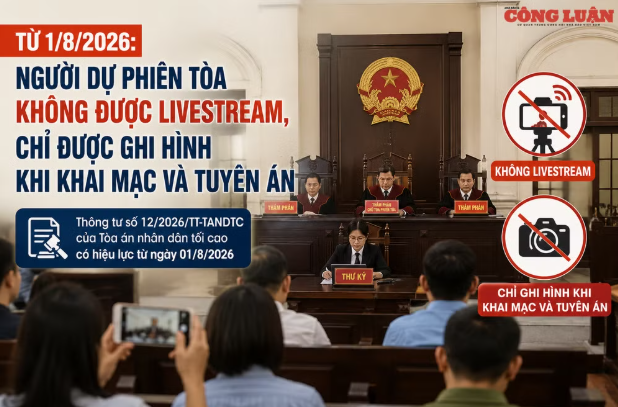 Từ 1/8, người dự phiên tòa không được livestream, chỉ được ghi hình khi khai mạc và tuyên án